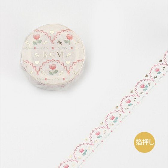 Life・ 粉色刺繡 燙金 紙膠帶